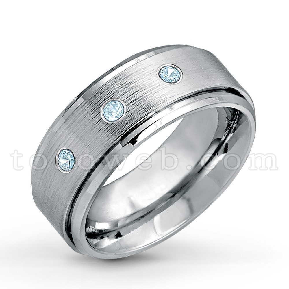 Herren November Birthstone Ring, Blautopas Ehering, 9mm Gebürstet Mitte Abgeschrägte Kante Hartmetall Ring Ts0232 von TOSOWEB