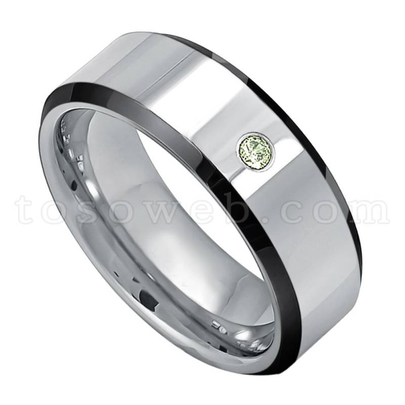 Herren Peridot Edelstein Solitär Ehering, August Birthstone Ring, 8mm Schwarz Ip Edge Hochpolnisch Hartmetall Ring Ts2182 von TOSOWEB