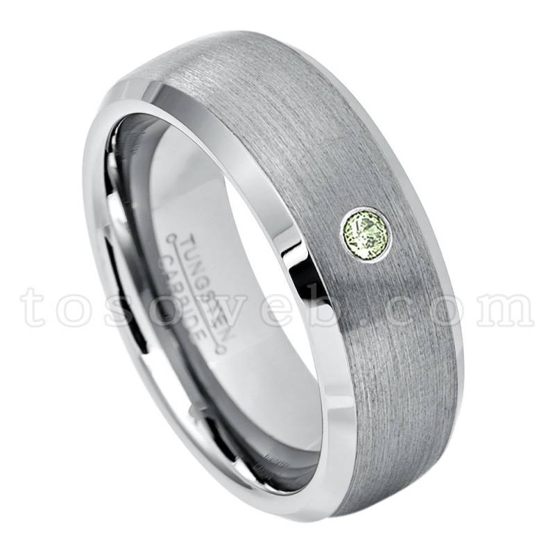 Herren Peridot Solitär Ehering, August Birthstone, 8mm Semi-Dome Gebürstet Mitte Abgeschrägte Kante Hartmetall Ring Ts0072 von TOSOWEB