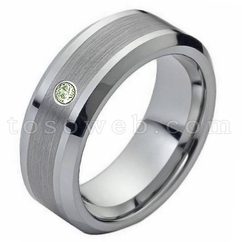 Herren Peridot Solitär Ehering, August Geburtsstein Ring, 8mm Gebürstet Mitte Abgeschrägte Kante Hartmetall Ring Ts0022 von TOSOWEB