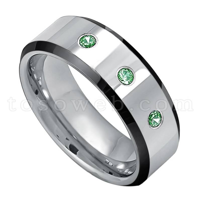 Herren Smaragd Edelstein Ehering, Mai Birthstone Ring, 8mm Schwarz Ip Edge Hochpolnisch Hartmetall Ring Ts2182 von TOSOWEB