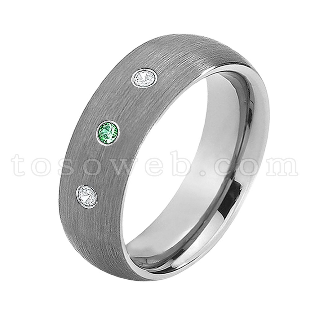 Herren Smaragd & Diamant Ehering, Mai Birthstone Ring, Kuppel Gebürstet Mitte Rohr Cut Edge Wolfram Carbide Ring Ts0692 von TOSOWEB