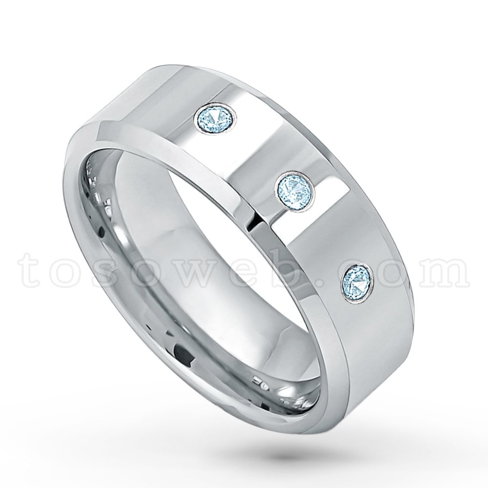 Herren Topas Edelstein Ring, November Birthstone Band, Polierte Oberfläche Abgeschrägte Kante Comfort Fit Hartmetallring Ts0092 von TOSOWEB