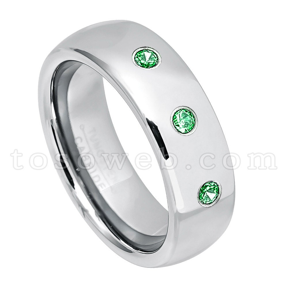 Herren Tsavorit Edelstein Ehering, Januar Birthstone Ring, 7mm Semi-Dome Poliert Finish Hartmetallring Ts1752 von TOSOWEB