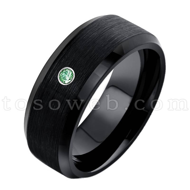 Herrenring Mai Birthstone, Smaragd Solitär Ehering, 8mm Wolframcarbidring in Schwarz Lüsteroptik Ts1662 von TOSOWEB