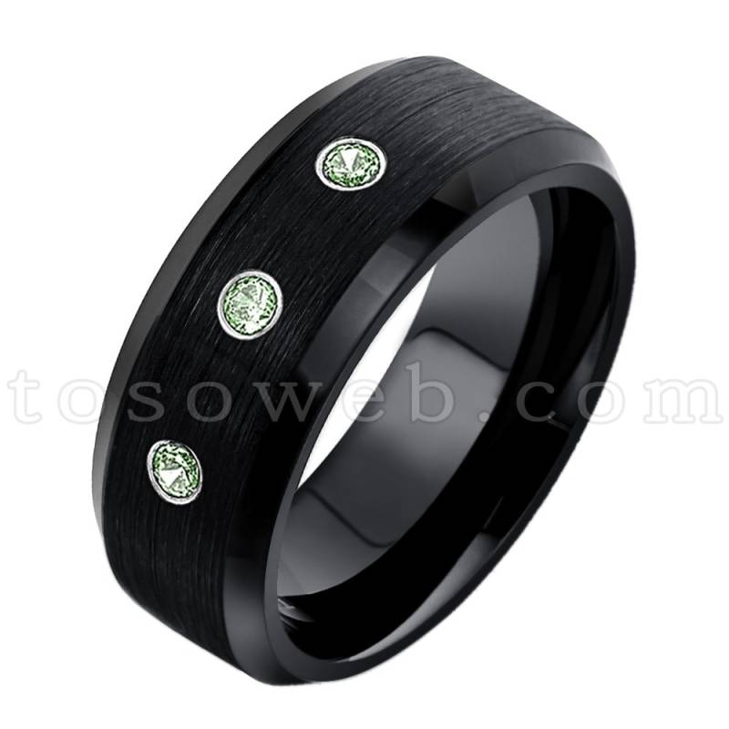 Juni Birthstone Ring Für Männer, Alexandrit Ehering, 8mm Schwarz Ion Plated Brushed Center Wolfram Carbide Ts1662 von TOSOWEB