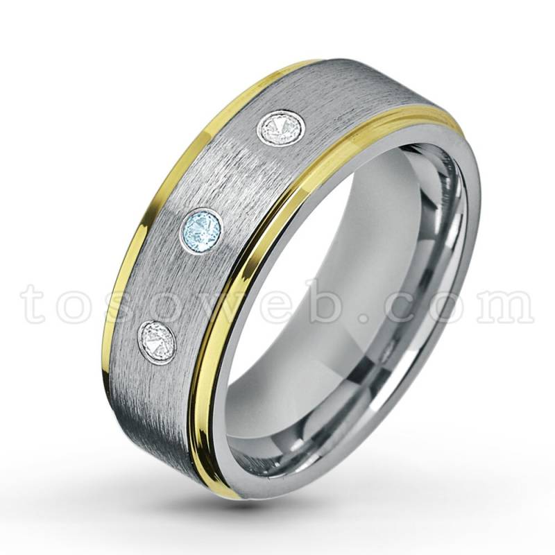 Zweifarbiger Ehering Mit Topas Und Diamant, Geburtsstein November, Gelbgold Überzogener Wolframkarbidring Abgestufter Kante Ts1322 von TOSOWEB