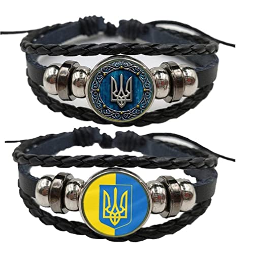 TOSSPER Ukraine Armband, 2 Pcs Multilayer Ukrainische Flagge Dreizack -symbol Charme Lederarmband Barm Schmuck Für Männer Frauen Frauen von TOSSPER