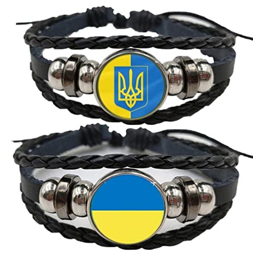 TOSSPER Ukraine Armband, 2 Pcs Multilayer Ukrainische Flagge Dreizack -symbol Charme Lederarmband Barm Schmuck Für Männer Frauen Frauen von TOSSPER