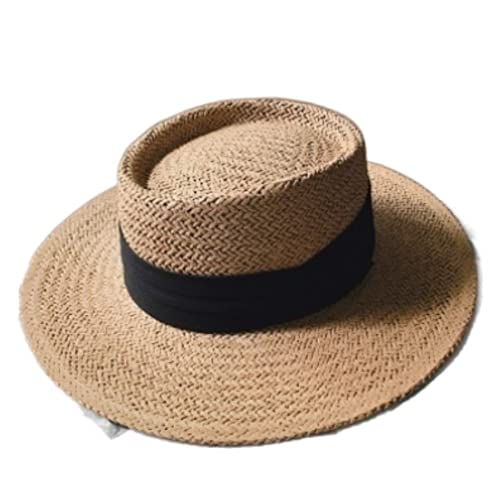 TOTIKI Strohhut Hohler Strohhut-Frauen-Sommer-Sonnenschutz-Strand-Hut-Sonnenschutz-Kappe Sommerhut (Color : Black, Size : 56-58cm) von TOTIKI