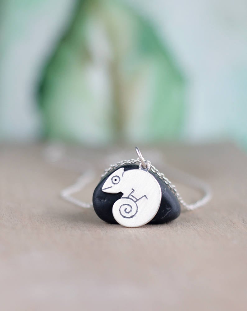 Chamäleon, Drachen Halskette, Anhänger, Eidechse, Reptil, Sterling Silber Eidechse Kunst, Geschenk von TOTOanimals