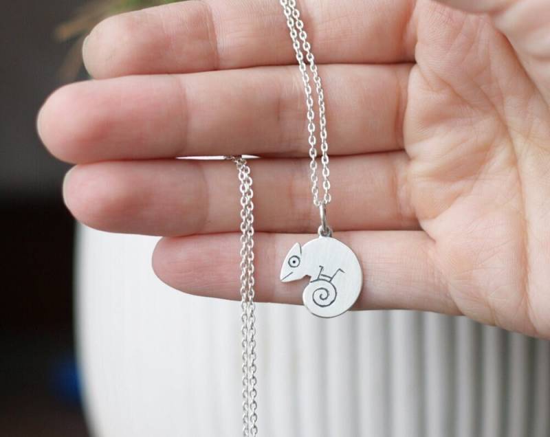 Chamäleon Eidechse Sterling Silber Halskette Anhänger Reptil Geschenk von TOTOanimals