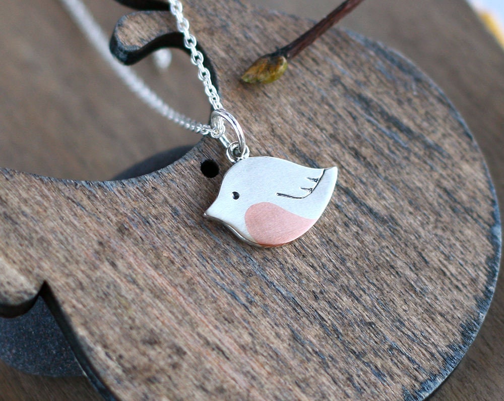 Vogel-Halskette Aus Sterlingsilber Kupferakzent, Brautjungfer Schmuck von TOTOanimals