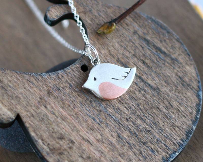 Vogel-Halskette Aus Sterlingsilber Kupferakzent, Brautjungfer Schmuck Vogel-Halskette Aus Sterlingsilber Kupferakzent, Brautjungfer Schmuck von TOTOanimals