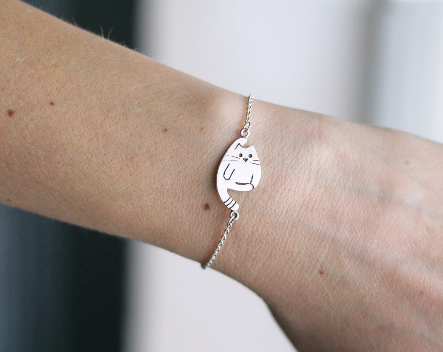 Katze Armband Katze-Liebhaber-Geschenk-Katze Schmuck Charme Tier Silberarmband Zierliche von TOTOanimals