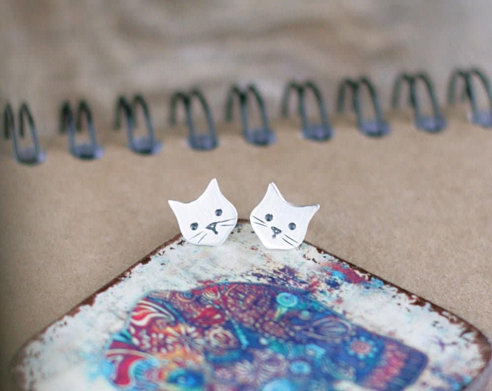 sterling Silber Katze Ohrstecker Zarte Tier Liebhaber Geschenk von TOTOanimals