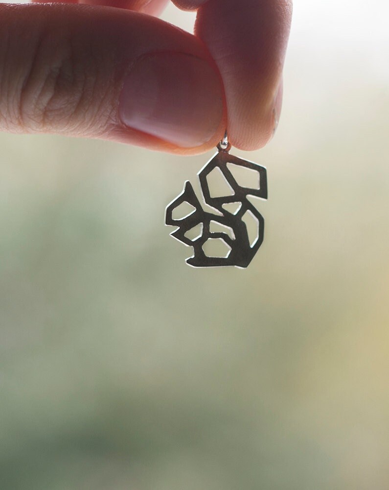 Origami Sterling Silber Eichhörnchen Halskette Waldtier Anhänger von TOTOanimals