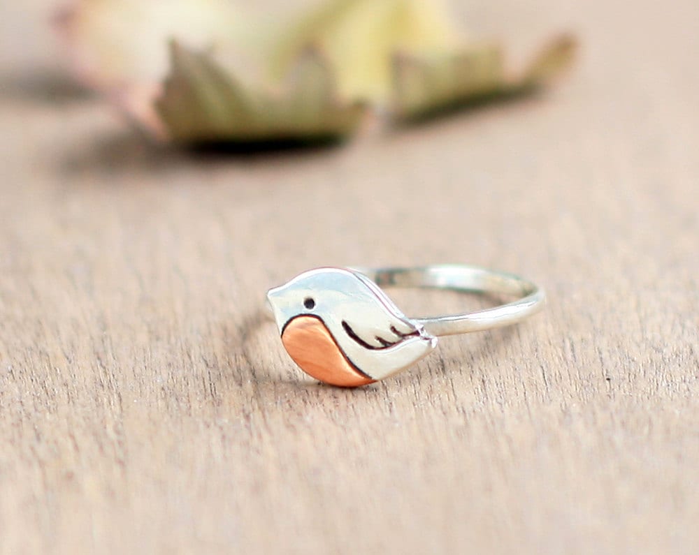 sterling Silber Robin Vogel Ring Mit Kupfer Bauch von TOTOanimals