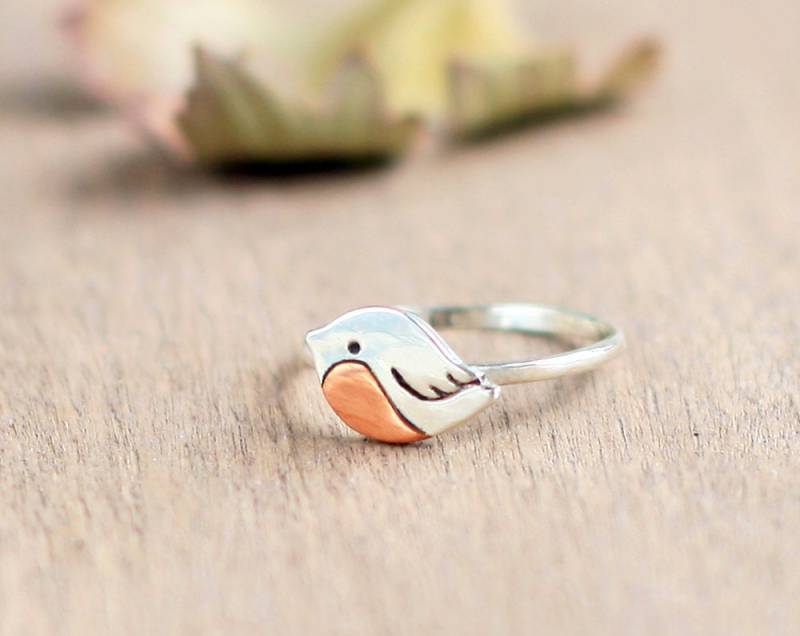 sterling Silber Robin Vogel Ring Mit Kupfer Bauch von TOTOanimals