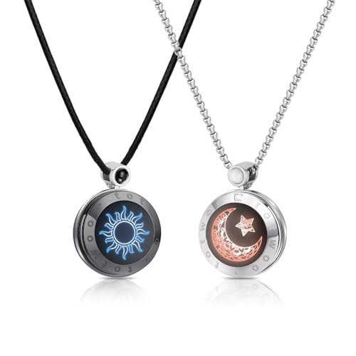 TOTWOO 2 Stück Pärchen Halskette mit Bluetooth-Kopplung für Herren/Damen/Paare Ketten für sie und ihn Fernbeziehungs Geschenke Freundschaftskette Männer Kette Intelligente Verbindung Vibration Schmuck von TOTWOO