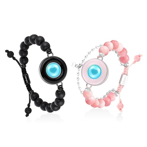 TOTWOO Pärchen Armband Paar Geschenke Partnerarmband Langstreckenberührung Pärchen Liebes Geschenk für Sie Vibration & Aufleuchten für Liebespaare Fernbeziehung Geschenke - Schwarz&Rosa von TOTWOO
