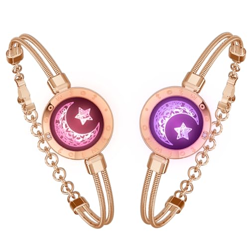 TOTWOO Pärchen Schlangenknochenkette Armband Paar Geschenke Partnerarmbänder mit Berührung Vibration Aufleuchten Fernbeziehungsgeschenk für Lange Distanzen Geschenke für Sie - Roségolden von TOTWOO