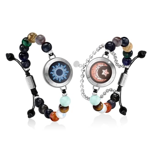 TOTWOO Echte Stein Perlenarmband Pärchen Armband Paar Geschenke Partnerarmband Langstreckenberührung Pärchen Geschenke Fernbeziehung Geschenk für Sie Vibration & Aufleuchten für Paare, Planet von TOTWOO