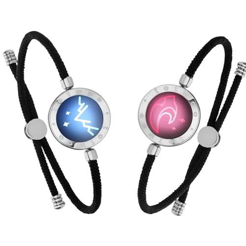 TOTWOO Paar Armbänder Geschenke Pärchen Armband Fernbeziehung Liebe Vibration & Aufleuchten bei Berührung Partnerarmbänder, Bluetooth-Pairing für Liebespaare Schmuck, Silber+Silber von TOTWOO