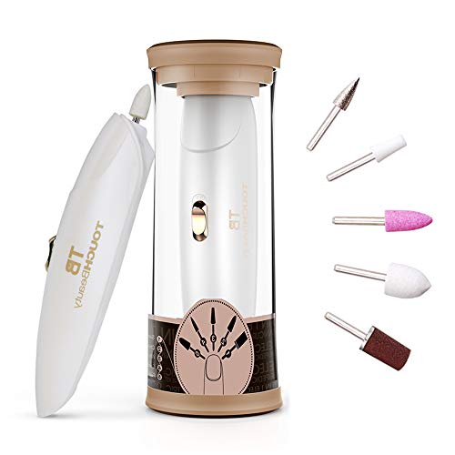 TOUCHBeauty 5 in 1 Elektrische Nagelfeile Kabellos mit LED Licht, Elektrisches Maniküre Set Batteriebetrieben, Nagelfräser Nagelpuffer Polierer Nagelpflege für Kinder, Jugendliche, Golden PL-1333 von TOUCHBeauty