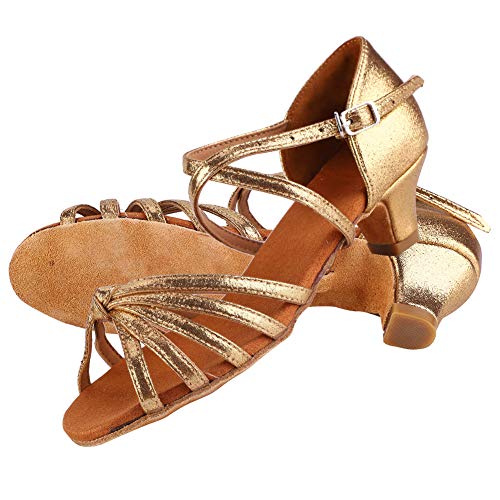 TOUISEDGI Mädchen Latin Tanzschuhe, Damen, Niedrige Absätze, Tango Salsa Ballsaal Schuhe, Tanzschuh für Kinder, Mädchen, Professionelle Performance Übungs Tanzschuhe(31-Gold) von TOUISEDGI