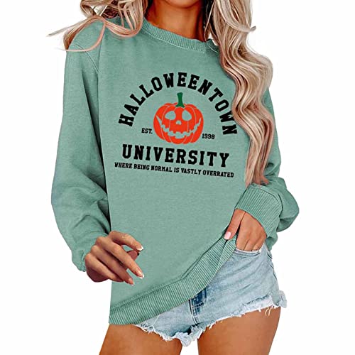 TOUPKO Grafik-Sweatshirts für Frauen Halloweentown University 1998 Lustige Rundhalsausschnitt Pullover Tops Casual Langarmshirts, Grün , XXL von TOUPKO