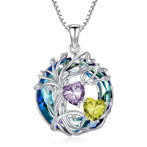 Alexandrit und Peridot Halskette Sterling Silber Baum des Lebens Anhänger Juni und August Geburtsstein Schmuck Weihnachten Muttertag Geburtstagsgeschenk für Frauen Ihre Freundin Frau Schwester Mama von TOUPOP
