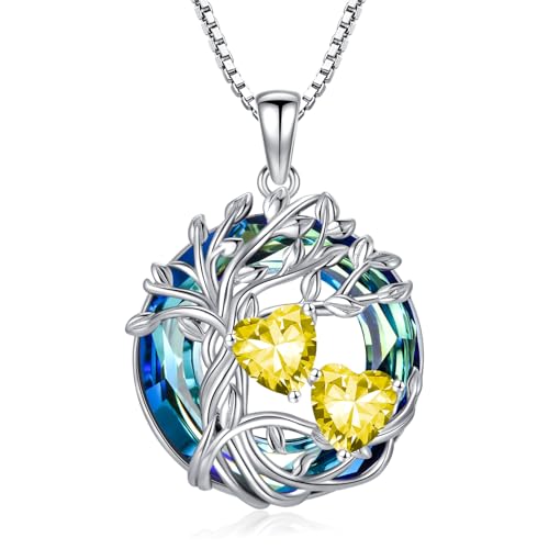 Citrin Halskette für Frauen aus 925 Sterling Silber - Tree of Life Anhänger mit November Geburtsstein & Kristall | Elegantes Weihnachts- oder Geburtstagsgeschenk für Frau, Ehefrau & Schwester von TOUPOP