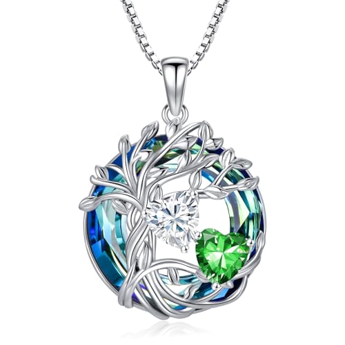 Diamant & Smaragd Halskette aus 925 Sterling Silber - Tree of Life Anhänger mit April & Mai Geburtssteinen | Elegantes Weihnachts- oder Geburtstagsgeschenk für Frauen & Schwestern Diamant & Smaragd Halskette aus 925 Sterling Silber - Tree of Life Anhänger mit April & Mai Geburtssteinen | Elegantes Weihnachts- oder Geburtstagsgeschenk für Frauen & Schwestern von TOUPOP