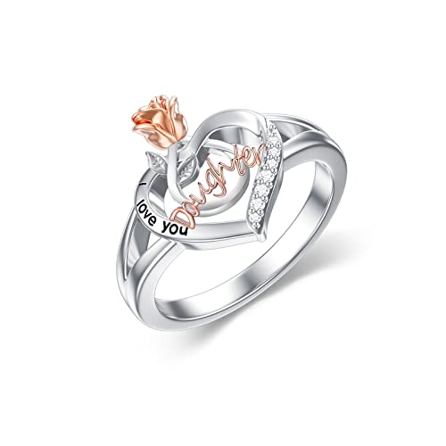 Geschenke für Tochter Tochter Ring 925 Sterling Silber Geburtstag Schmuck Ich liebe Sie Tochter Rose Blume Liebe Herz Ring für Tochter (6) von TOUPOP