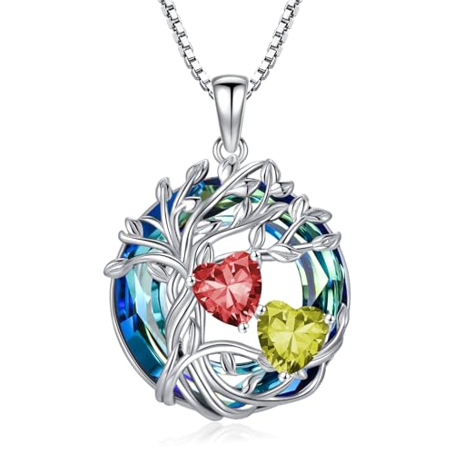 Granat Peridot Halskette aus 925 Sterling Silber Tree of Life Anhänger mit Januar August Geburtssteinen | Elegantes Schmuckstück als oder Geburtstagsgeschenk für Frauen, Schwester von TOUPOP