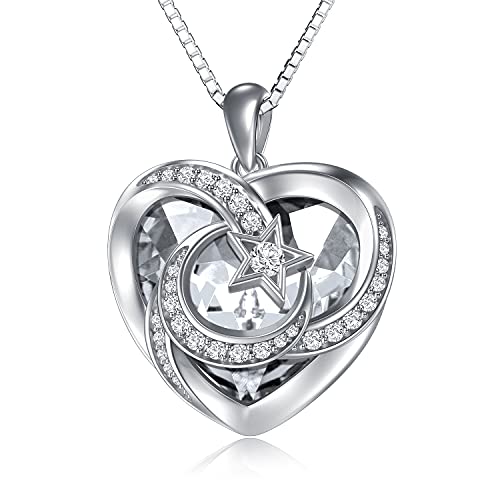 Halbmond Kette Schmuck Damen Geburtstagsgeschenke für Frauen Sterling Silber Monde Kette Für Freunde Stern Anhänger Sternenkette Mond Halskette Weiß Kristallkette Damen Schmuck mutter ehefrau mädchen von TOUPOP