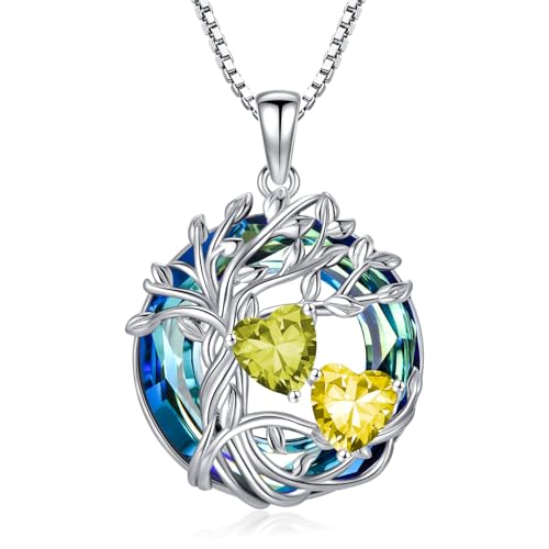 Peridot Citrin Halskette S925 Sterling Silber Baum des Lebens August November Geburtsstein Anhänger Schmuck Weihnachten Muttertag Geburtstagsgeschenk für Frauen Freundin Ehefrau Schwester Mutter von TOUPOP