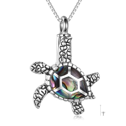 Sea Turtle Cremation Schmuck für Asche Sterling Silber Halsketten Erstellt Opal Abalone Shell Turtle Andenken Memorial Urnen Halskette für Human Asche (Abalone-Schale) von TOUPOP