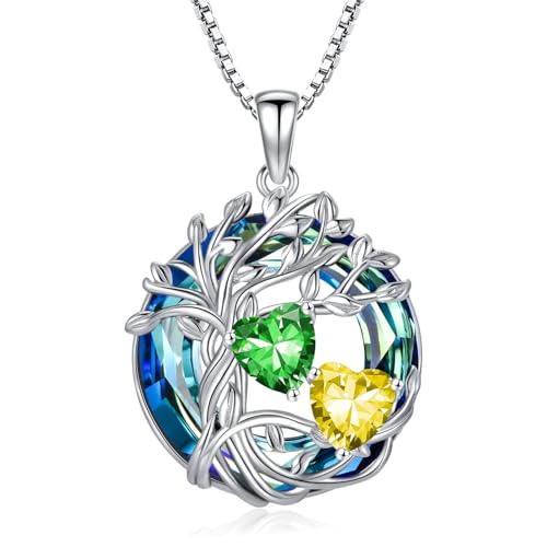 Smaragd Citrin Halskette aus 925 Sterling Silber - Tree of Life Anhänger mit Mai November Geburtssteinen und Kristall | Elegantes Weihnachts- oder Geburtstagsgeschenk für Frauen, Ehefrauen Schwestern von TOUPOP