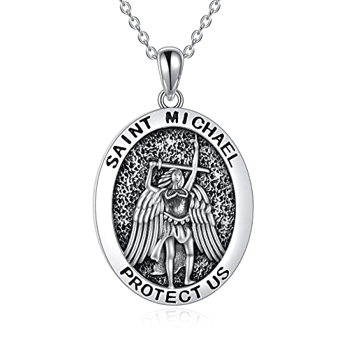 TOUPOP St Michael Halskette für Männer Sterling Silber Saint Michael Anhänger Schmuck Für Frauen St Michael Medal Für Jungen von TOUPOP
