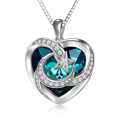 TOUPOP 925 Sterlingsilber Sterling-Silber 925 Herzschliff zirkonia Mond und Stern kette kristall halskette Geburtstagsgeschenk für Frauen Violett Kristallkette Mutter Ehefrau Mädchen Damen von TOUPOP