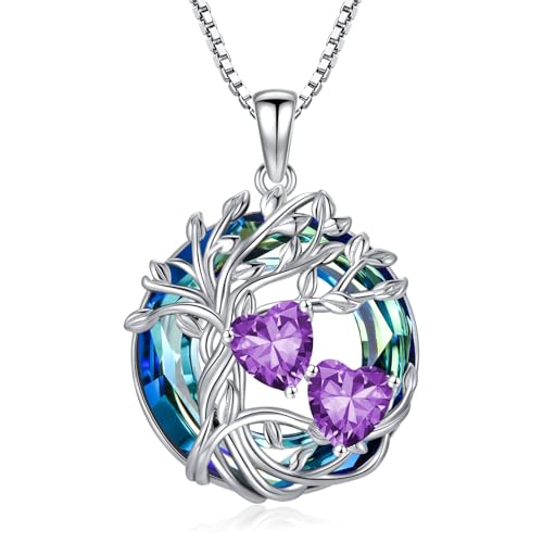 TOUPOP Amethyst Halskette 925er Sterlingsilber Baum des Lebens Anhänger Februar Geburtsstein mit Kristall Geschenk Frau Freundin Schwester von TOUPOP