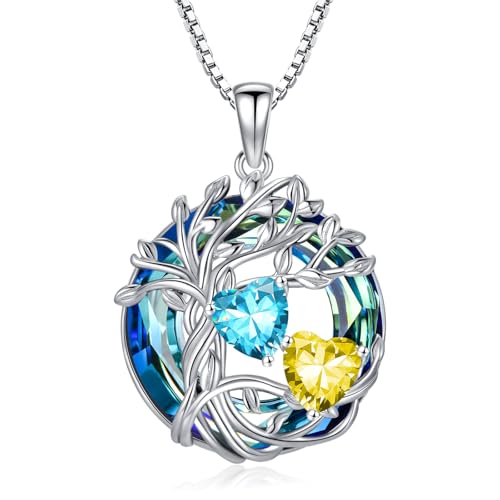 TOUPOP Aquamarin Citrin Halskette 925er Sterlingsilber Baum des Lebens Anhänger März November Geburtsstein Geschenk Frau Freundin Schwester TOUPOP Aquamarin Citrin Halskette 925er Sterlingsilber Baum des Lebens Anhänger März November Geburtsstein Geschenk Frau Freundin Schwester von TOUPOP