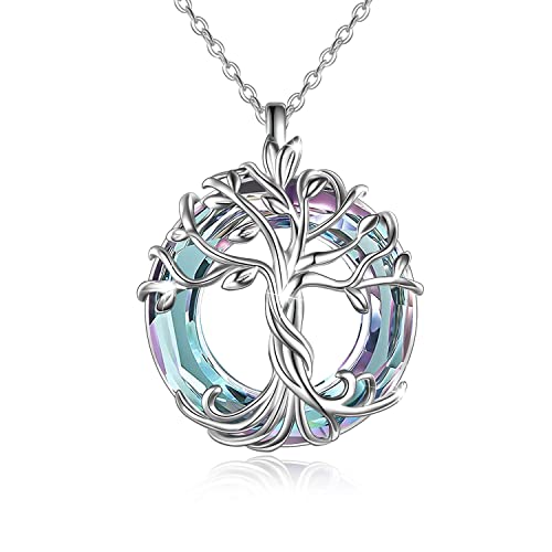 TOUPOP Baum des Lebens Halskette für Damen Sterling SIlver Baum des Lebens Anhänger mit lila Kristall Baum des Lebens Schmuck Geschenke für Frauen von TOUPOP