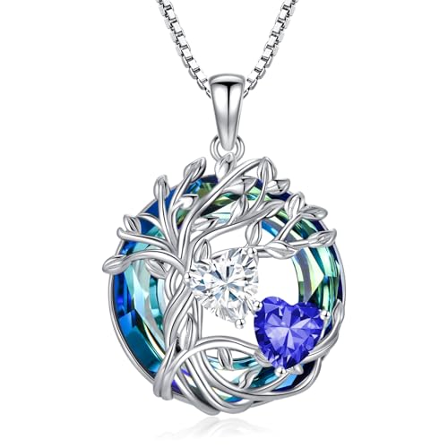 TOUPOP Diamant und Saphir Halskette aus 925 Sterling Silber – Baum des Lebens Anhänger mit April- und September-Geburtssteinen TOUPOP Diamant und Saphir Halskette aus 925 Sterling Silber – Baum des Lebens Anhänger mit April- und September-Geburtssteinen von TOUPOP