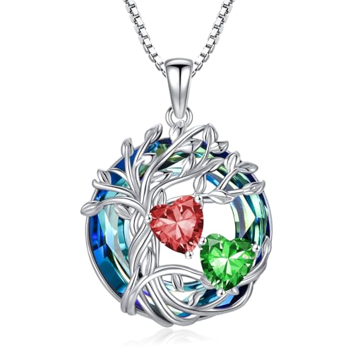 TOUPOP Granat & Smaragd Halskette 925er Sterlingsilber Baum des Lebens Anhänger Januar Mai Geburtsstein Geschenk Frau Freundin Schwester von TOUPOP