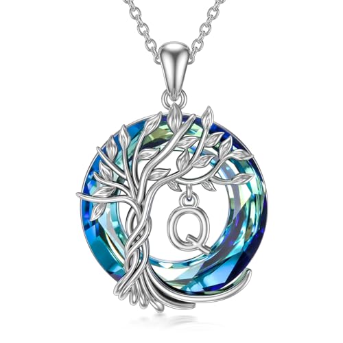 TOUPOP Baum des Lebens Kette Sterling silber Baum des Lebens Q Anfangsbuchstaben Anhänger Halskette mit Blauer Kristall Schmuck Geschenke für Mütter Geburtstagsgeschenke für Frauen Damen Mädchen TOUPOP Baum des Lebens Kette Sterling silber Baum des Lebens Q Anfangsbuchstaben Anhänger Halskette mit Blauer Kristall Schmuck Geschenke für Mütter Geburtstagsgeschenke für Frauen Damen Mädchen von TOUPOP