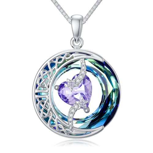 TOUPOP Mond ond Stern Kette Juni Alexandrit Geburtsstein Herz Kette fur Damen 925 Stering Silber Kristall keltischer Knoten Mond Kette Schmuck Geschenk für Frauen Freundin Tochter Geburstagsgesc von TOUPOP