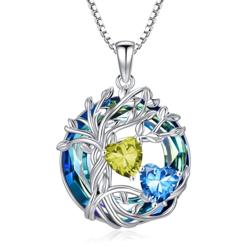 TOUPOP Peridot Blautopas Halskette 925er Sterlingsilber Baum des Lebens Anhänger August Dezember Geburtsstein Geschenk Frau Freundin Schwester TOUPOP Peridot Blautopas Halskette 925er Sterlingsilber Baum des Lebens Anhänger August Dezember Geburtsstein Geschenk Frau Freundin Schwester von TOUPOP